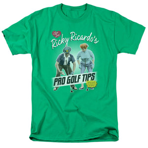 AN OFFCIALLY LICENSED I LOVE LUCY PRO GOLF TIPS MEN'S REGULAR FIT T-SHIRT KELLY GREEN