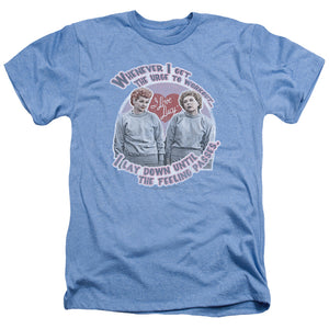 AN OFFCIALLY LICENSED I LOVE LUCY LUCYS WORKOUT MEN'S HEATHER T-SHIRT LIGHT BLUE