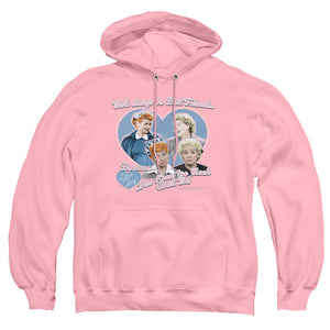 AN OFFCIALLY LICENSED I LOVE LUCY ALWAYS BEST FRIENDS ADULT UNISEX PULLOVER HOODIE PINK
