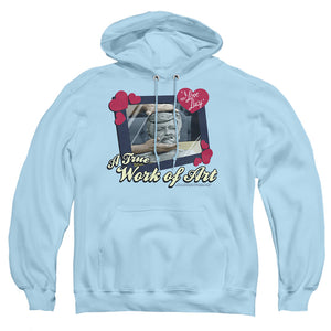 AN OFFCIALLY LICENSED I LOVE LUCY WORK OF ART ADULT UNISEX PULLOVER HOODIE LIGHT BLUE