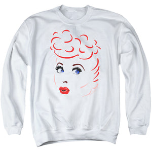 AN OFFCIALLY LICENSED I LOVE LUCY LINES FACE ADULT UNISEX CREWNECK SWEATSHIRT WHITE