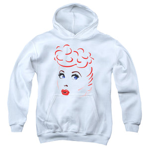 AN OFFCIALLY LICENSED I LOVE LUCY LINES FACE YOUTH HOODIE WHITE