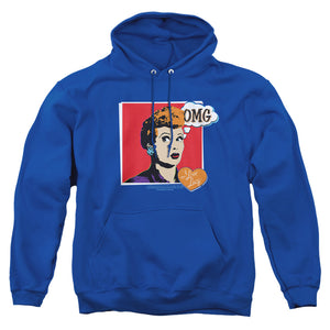 AN OFFCIALLY LICENSED I LOVE LUCY I LOVE WORHOL OMG ADULT UNISEX PULLOVER HOODIE ROYAL