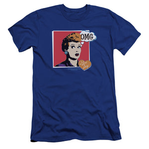 AN OFFCIALLY LICENSED I LOVE LUCY I LOVE WORHOL OMG MEN'S PREMIUM SLIM FIT T-SHIRT ROYAL