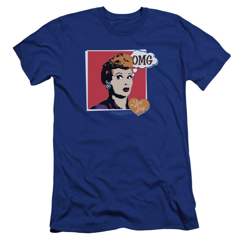 AN OFFCIALLY LICENSED I LOVE LUCY I LOVE WORHOL OMG MEN'S PREMIUM SLIM FIT T-SHIRT ROYAL