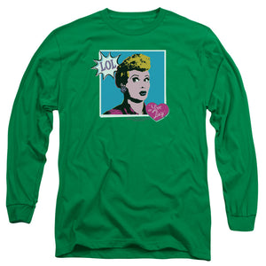 AN OFFCIALLY LICENSED I LOVE LUCY I LOVE WORHOL LOL MEN'S LONG SLEEVE T-SHIRT KELLY GREEN