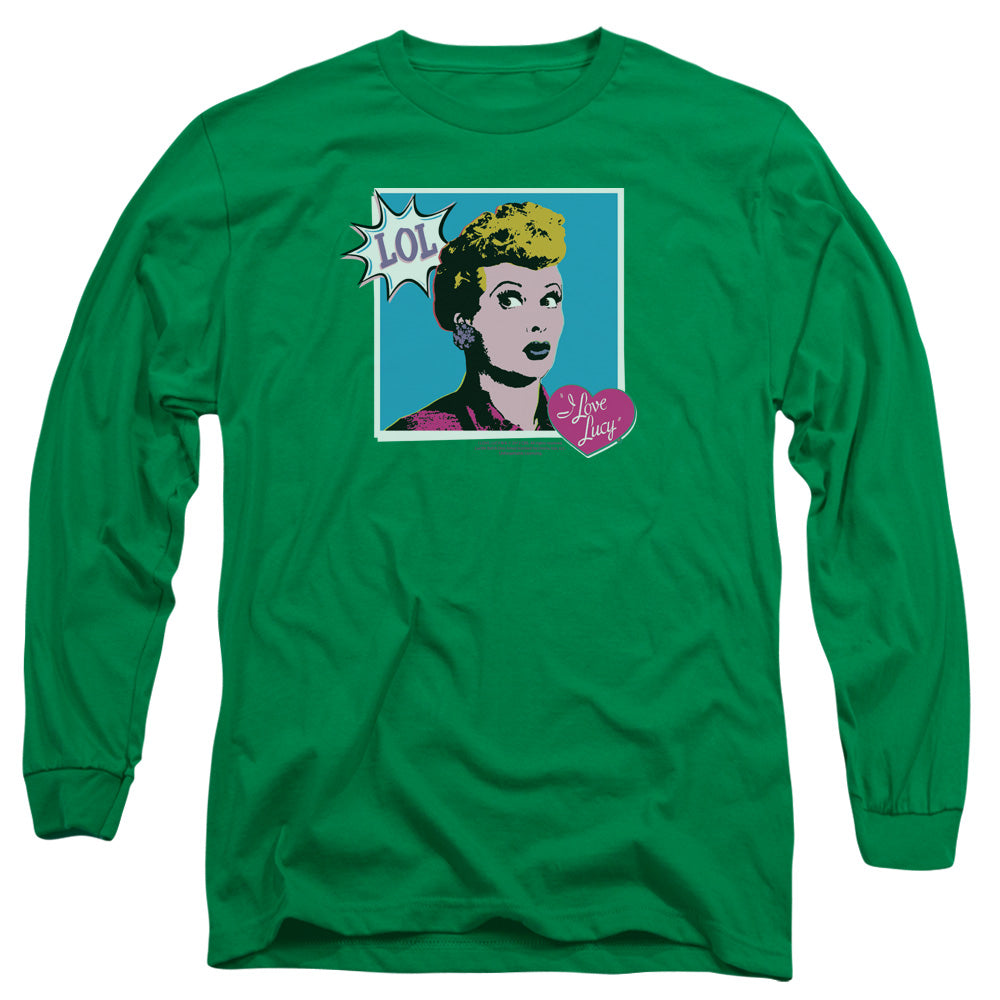 AN OFFCIALLY LICENSED I LOVE LUCY I LOVE WORHOL LOL MEN'S LONG SLEEVE T-SHIRT KELLY GREEN