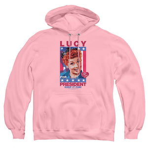 AN OFFCIALLY LICENSED I LOVE LUCY FOR PRESIDENT ADULT UNISEX PULLOVER HOODIE PINK
