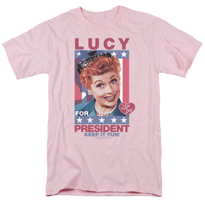 AN OFFCIALLY LICENSED I LOVE LUCY FOR PRESIDENT MEN'S REGULAR FIT T-SHIRT PINK