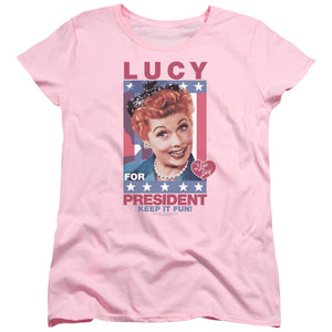 AN OFFCIALLY LICENSED I LOVE LUCY FOR PRESIDENT WOMEN'S REGULAR FIT T-SHIRT PINK