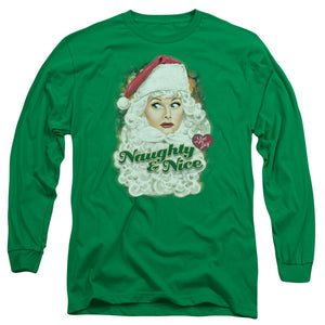 AN OFFCIALLY LICENSED I LOVE LUCY SANTA MEN'S LONG SLEEVE T-SHIRT KELLY GREEN
