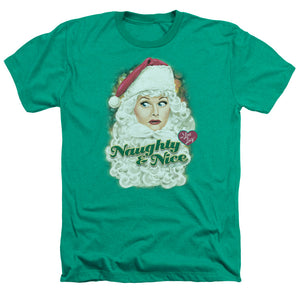 AN OFFCIALLY LICENSED I LOVE LUCY SANTA MEN'S HEATHER T-SHIRT KELLY GREEN