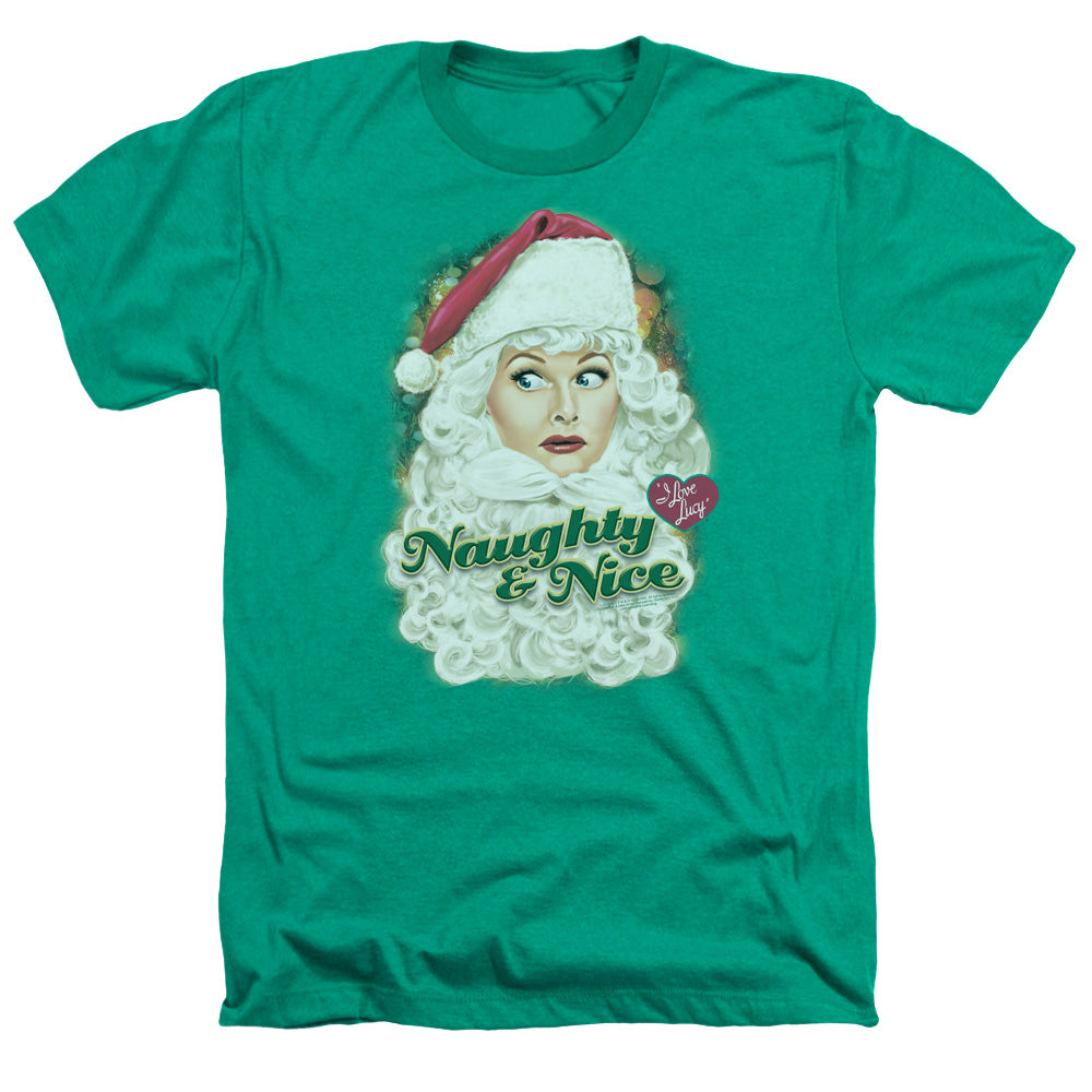 AN OFFCIALLY LICENSED I LOVE LUCY SANTA MEN'S HEATHER T-SHIRT KELLY GREEN