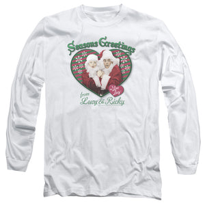 AN OFFCIALLY LICENSED I LOVE LUCY SEASONS GREETINGS MEN'S LONG SLEEVE T-SHIRT WHITE