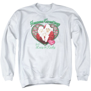 AN OFFCIALLY LICENSED I LOVE LUCY SEASONS GREETINGS ADULT UNISEX CREWNECK SWEATSHIRT WHITE