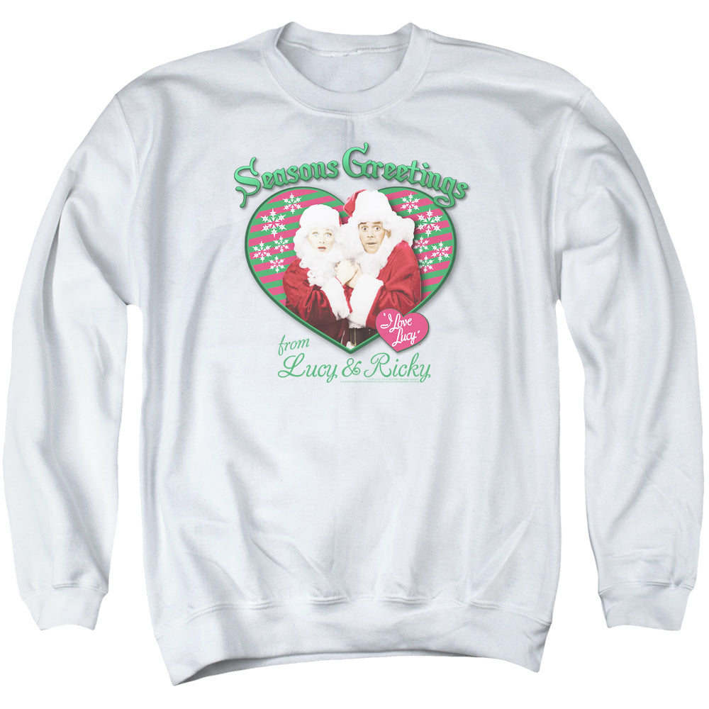 AN OFFCIALLY LICENSED I LOVE LUCY SEASONS GREETINGS ADULT UNISEX CREWNECK SWEATSHIRT WHITE