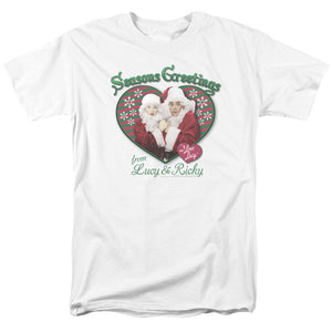 AN OFFCIALLY LICENSED I LOVE LUCY SEASONS GREETINGS MEN'S REGULAR FIT T-SHIRT WHITE