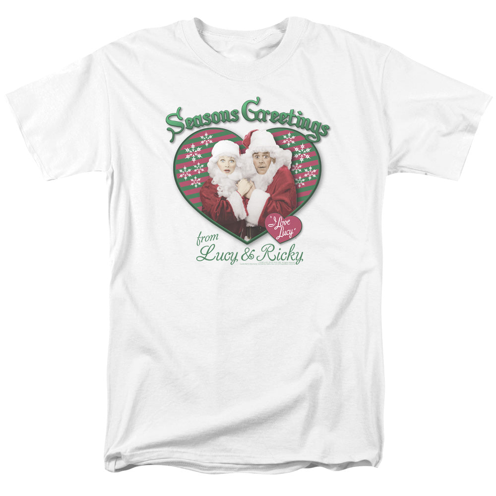 AN OFFCIALLY LICENSED I LOVE LUCY SEASONS GREETINGS MEN'S REGULAR FIT T-SHIRT WHITE