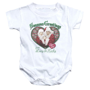 AN OFFCIALLY LICENSED I LOVE LUCY SEASONS GREETINGS BABY BODYSUIT WHITE