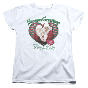 AN OFFCIALLY LICENSED I LOVE LUCY SEASONS GREETINGS WOMEN'S REGULAR FIT T-SHIRT WHITE