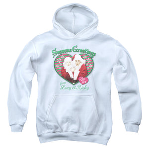 AN OFFCIALLY LICENSED I LOVE LUCY SEASONS GREETINGS YOUTH HOODIE WHITE