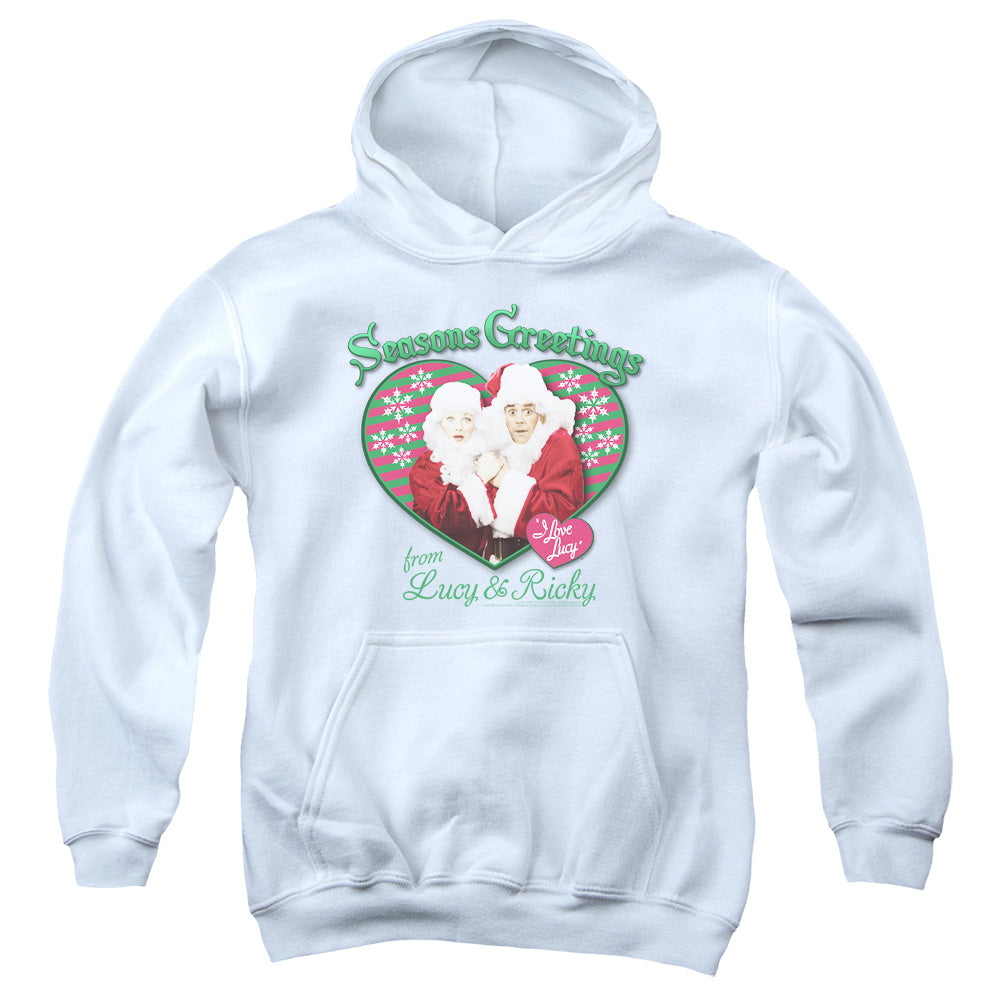 AN OFFCIALLY LICENSED I LOVE LUCY SEASONS GREETINGS YOUTH HOODIE WHITE
