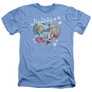 AN OFFCIALLY LICENSED I LOVE LUCY THE BEST PRESENT MEN'S HEATHER T-SHIRT LIGHT BLUE