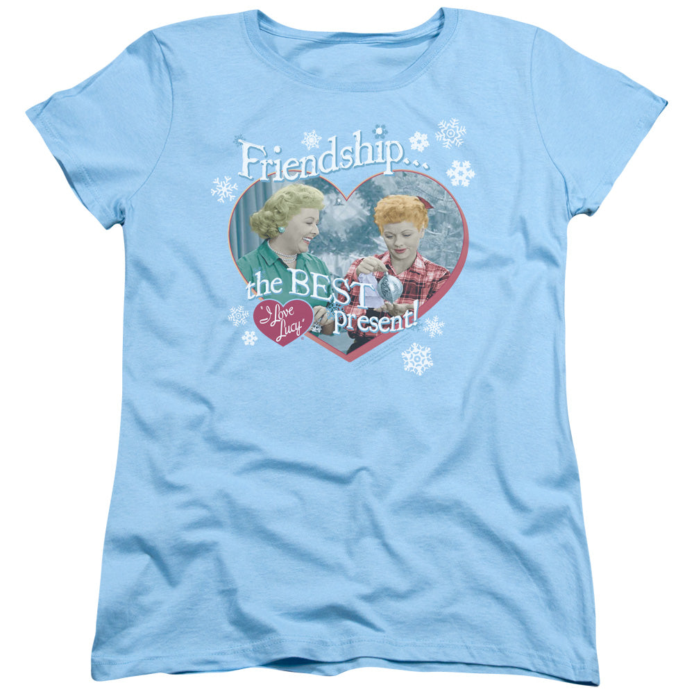 AN OFFCIALLY LICENSED I LOVE LUCY THE BEST PRESENT WOMEN'S REGULAR FIT T-SHIRT LIGHT BLUE