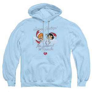 AN OFFCIALLY LICENSED I LOVE LUCY ANIMATED CHRISTMAS ADULT UNISEX PULLOVER HOODIE LIGHT BLUE