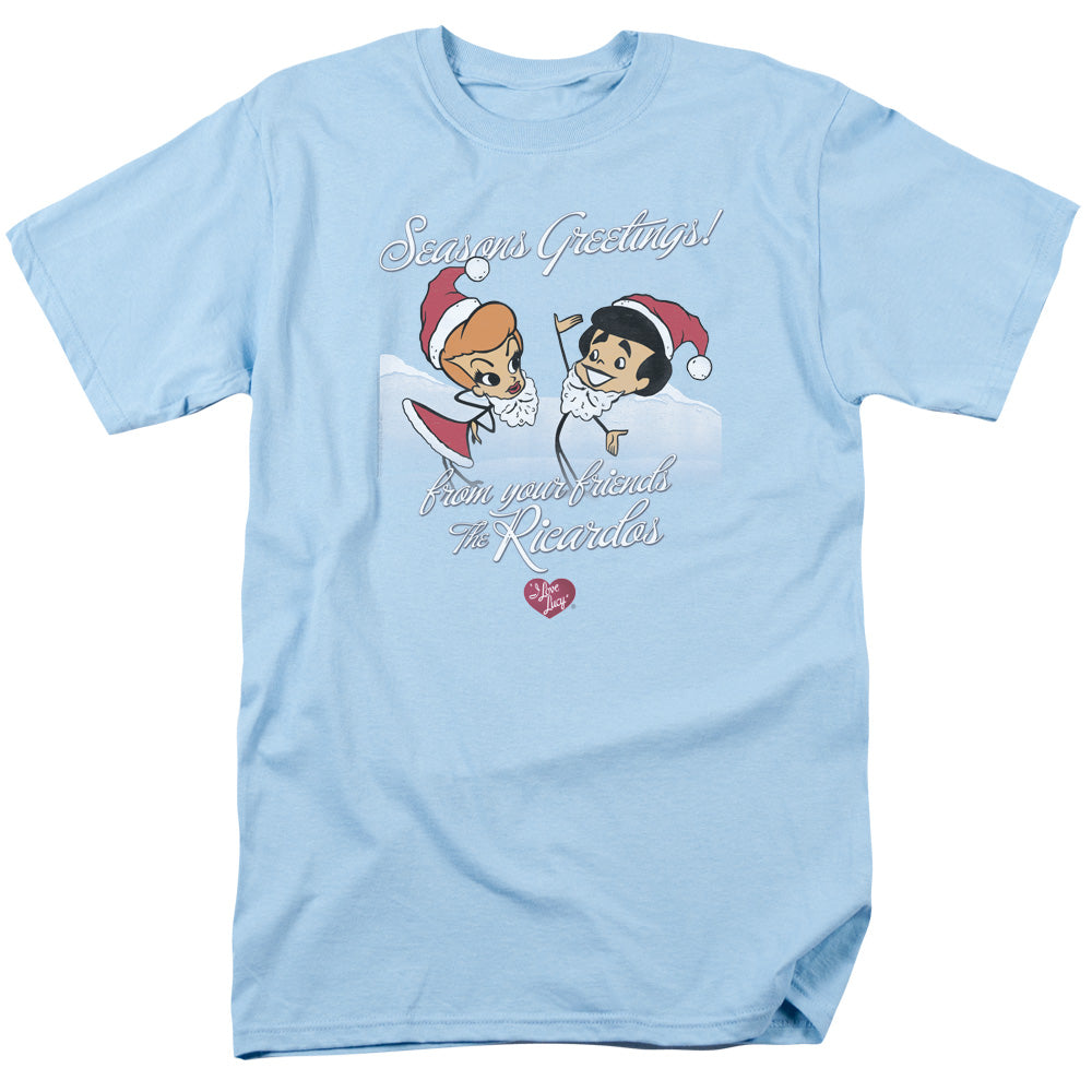 AN OFFCIALLY LICENSED I LOVE LUCY ANIMATED CHRISTMAS MEN'S REGULAR FIT T-SHIRT LIGHT BLUE