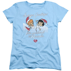 AN OFFCIALLY LICENSED I LOVE LUCY ANIMATED CHRISTMAS WOMEN'S REGULAR FIT T-SHIRT LIGHT BLUE