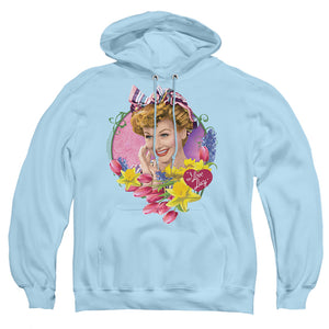AN OFFCIALLY LICENSED I LOVE LUCY SPRINGTIME ADULT UNISEX PULLOVER HOODIE LIGHT BLUE