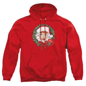 AN OFFCIALLY LICENSED I LOVE LUCY WREATH ADULT UNISEX PULLOVER HOODIE RED