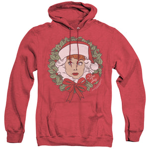 AN OFFCIALLY LICENSED I LOVE LUCY WREATH ADULT UNISEX HEATHER PULLOVER HOODIE RED