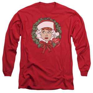 AN OFFCIALLY LICENSED I LOVE LUCY WREATH MEN'S LONG SLEEVE T-SHIRT RED