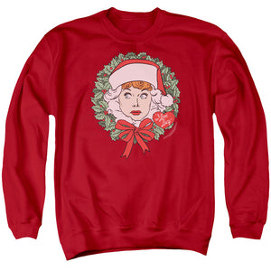 AN OFFCIALLY LICENSED I LOVE LUCY WREATH ADULT UNISEX CREWNECK SWEATSHIRT RED