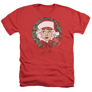 AN OFFCIALLY LICENSED I LOVE LUCY WREATH MEN'S HEATHER T-SHIRT RED