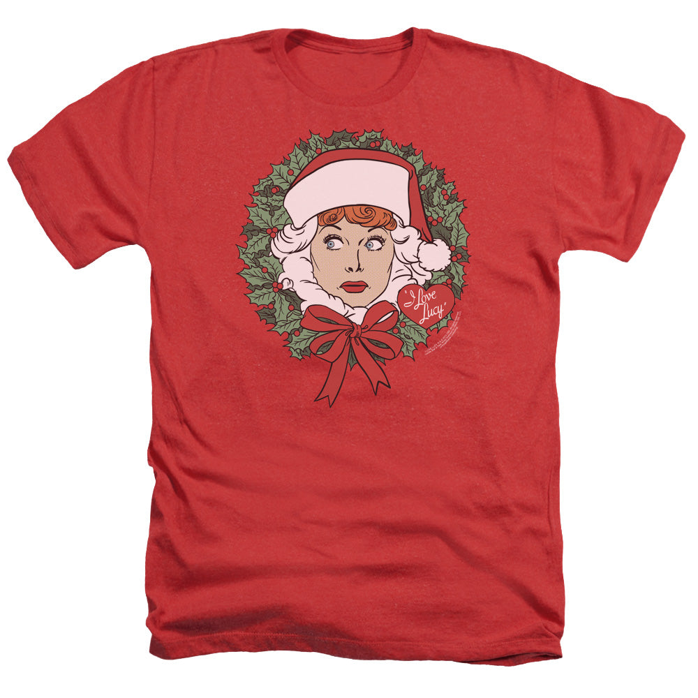 AN OFFCIALLY LICENSED I LOVE LUCY WREATH MEN'S HEATHER T-SHIRT RED