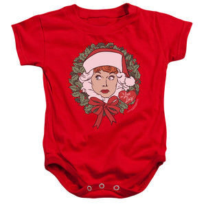 AN OFFCIALLY LICENSED I LOVE LUCY WREATH BABY BODYSUIT RED