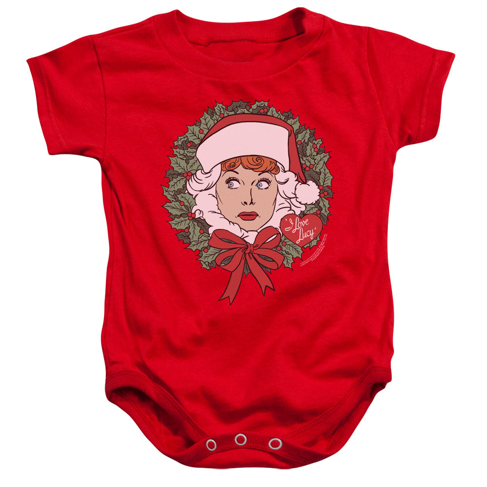 AN OFFCIALLY LICENSED I LOVE LUCY WREATH BABY BODYSUIT RED