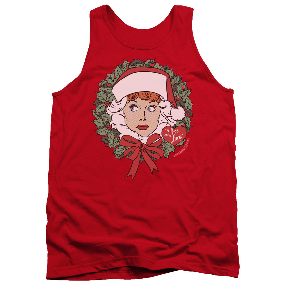 AN OFFCIALLY LICENSED I LOVE LUCY WREATH ADULT UNISEX TANK TOP RED