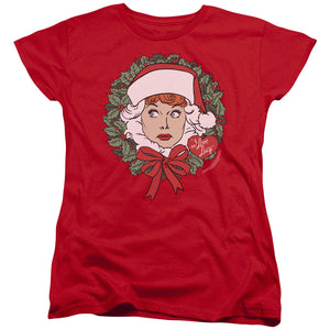AN OFFCIALLY LICENSED I LOVE LUCY WREATH WOMEN'S REGULAR FIT T-SHIRT RED