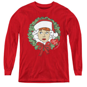 AN OFFCIALLY LICENSED I LOVE LUCY WREATH YOUTH LONG SLEEVE T-SHIRT RED