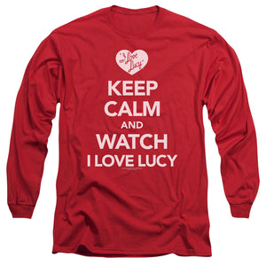 AN OFFCIALLY LICENSED I LOVE LUCY KEEP CALM AND WATCH MEN'S LONG SLEEVE T-SHIRT RED