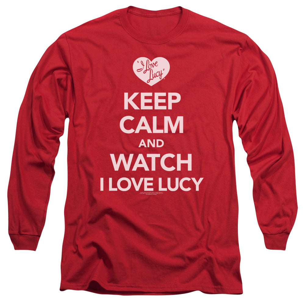 AN OFFCIALLY LICENSED I LOVE LUCY KEEP CALM AND WATCH MEN'S LONG SLEEVE T-SHIRT RED