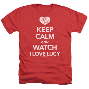 AN OFFCIALLY LICENSED I LOVE LUCY KEEP CALM AND WATCH MEN'S HEATHER T-SHIRT RED