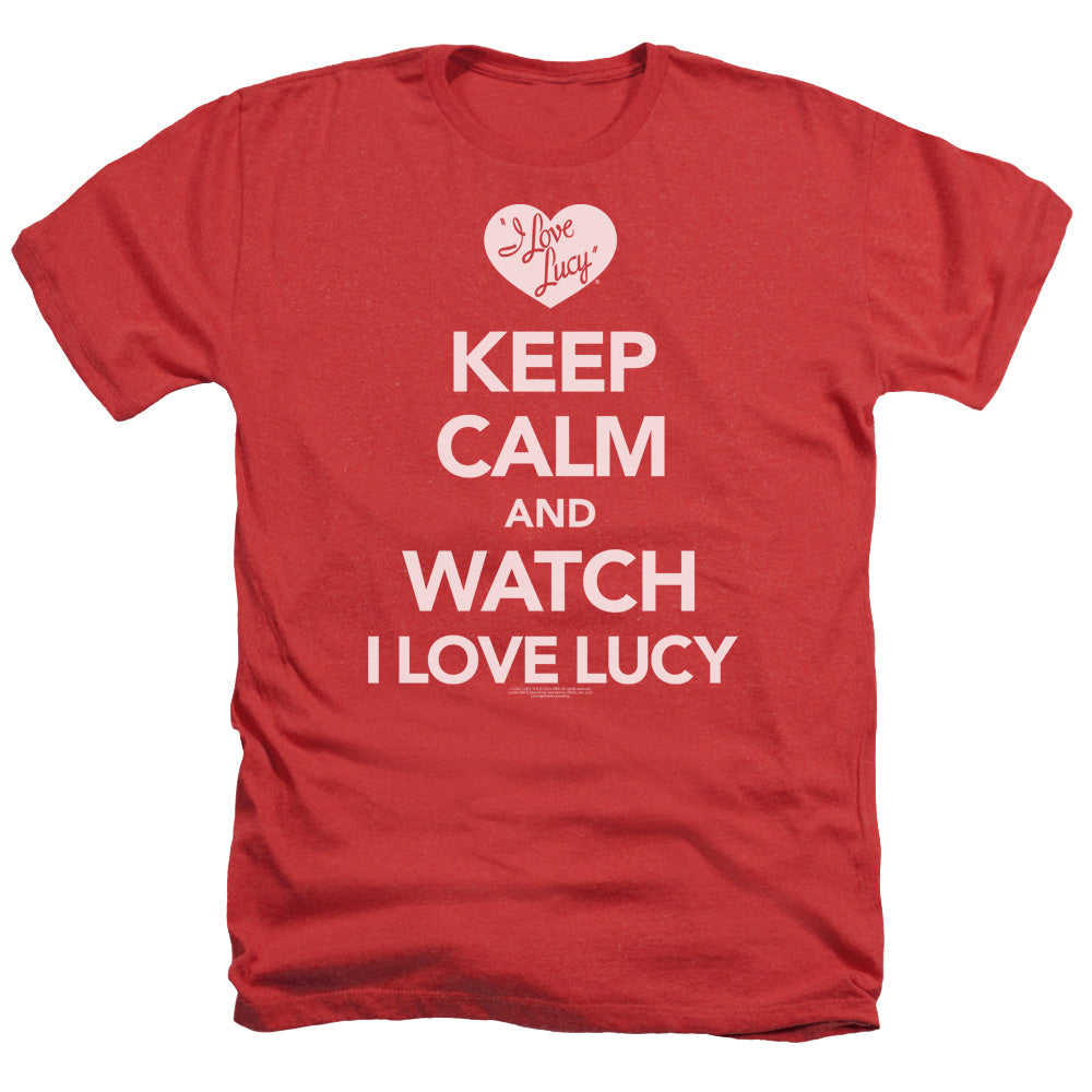 AN OFFCIALLY LICENSED I LOVE LUCY KEEP CALM AND WATCH MEN'S HEATHER T-SHIRT RED