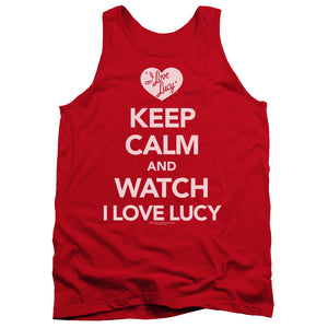 AN OFFCIALLY LICENSED I LOVE LUCY KEEP CALM AND WATCH ADULT UNISEX TANK TOP RED