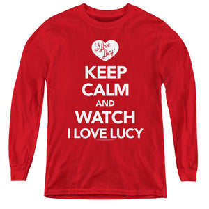 AN OFFCIALLY LICENSED I LOVE LUCY KEEP CALM AND WATCH YOUTH LONG SLEEVE T-SHIRT RED