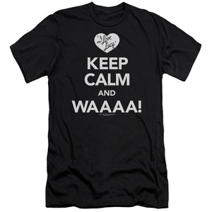 AN OFFCIALLY LICENSED I LOVE LUCY KEEP CALM WAAA MEN'S PREMIUM SLIM FIT T-SHIRT BLACK